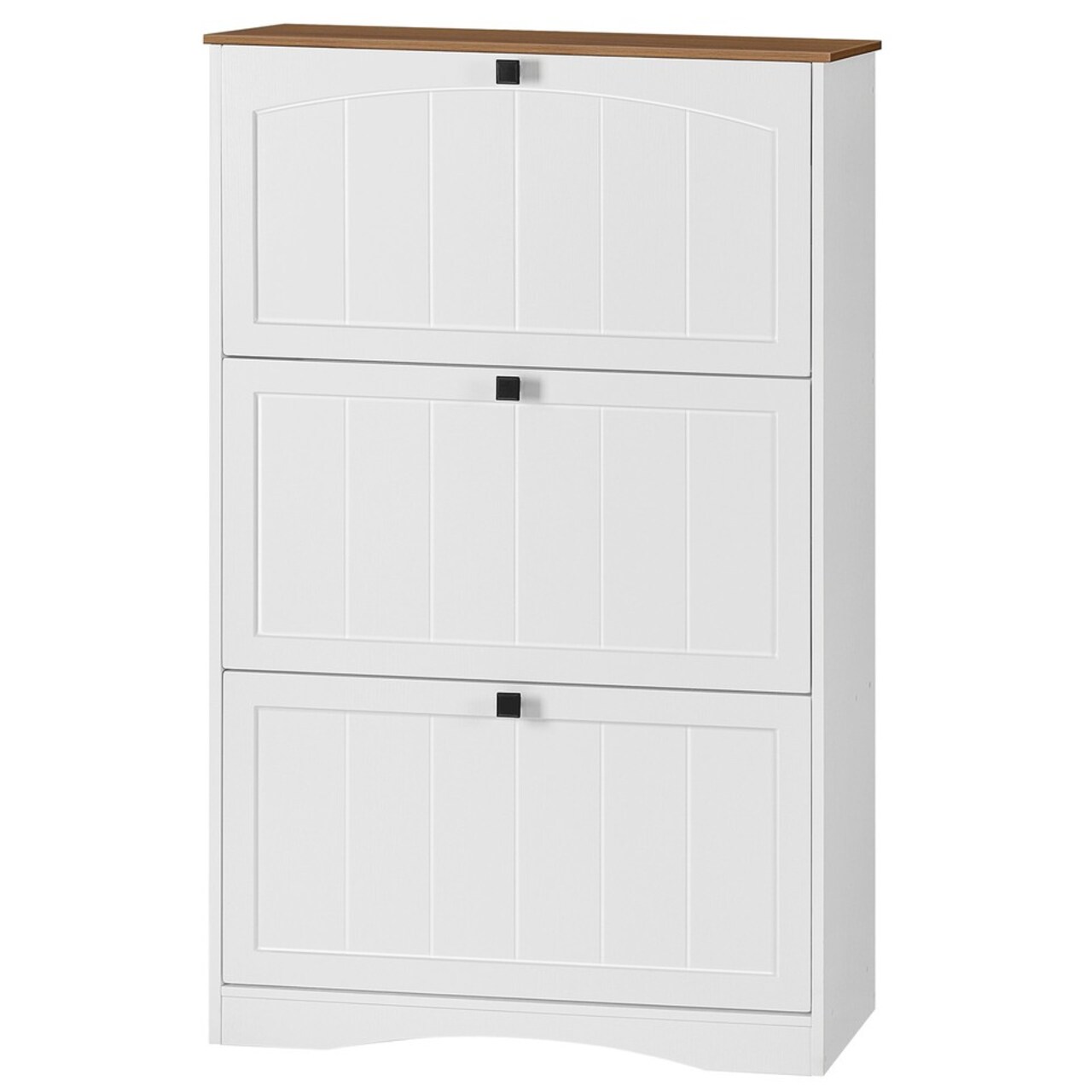 Warm White-Walnut Particleboard Shoe Cabinet with 3 Flip Drawers and Anti-Tip Kit